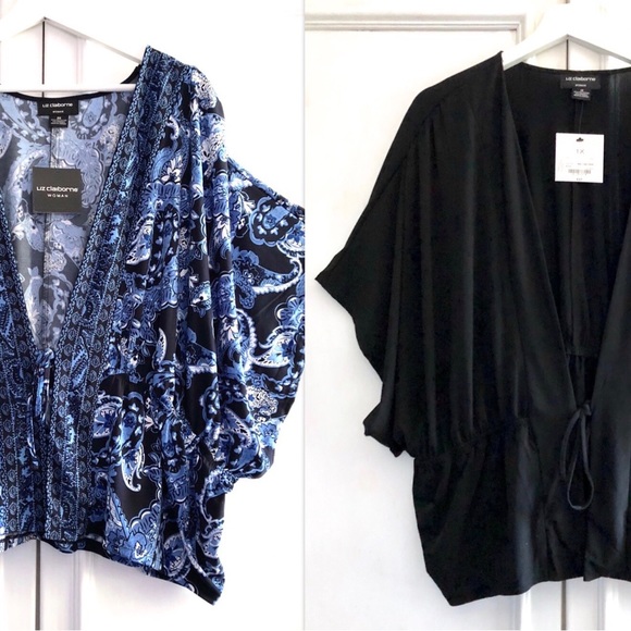 1X NWT Liz Claiborne Topper Kimono Top Dolman Blouse Boho Blue Black - Picture 6 of 7